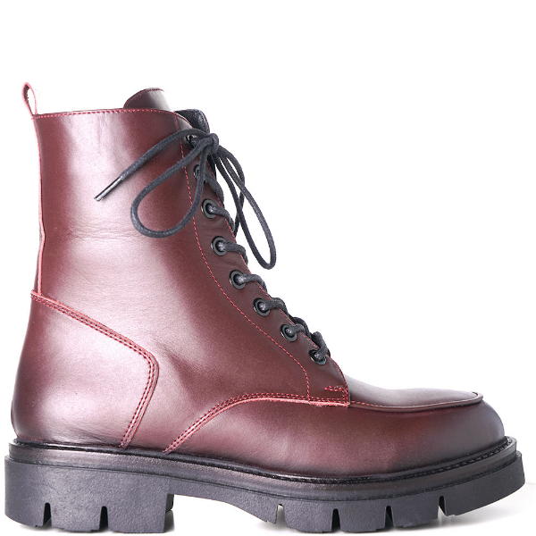 Burgundy Moc toe combat style boots