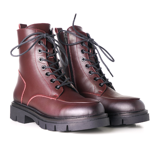 Burgundy Moc toe combat style boots